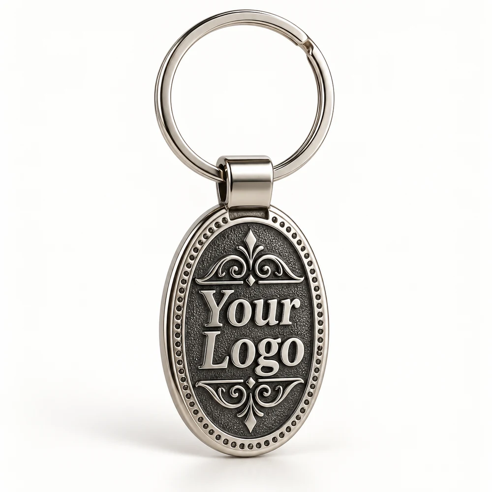 Nickel Oval Emblem Metal Keychain